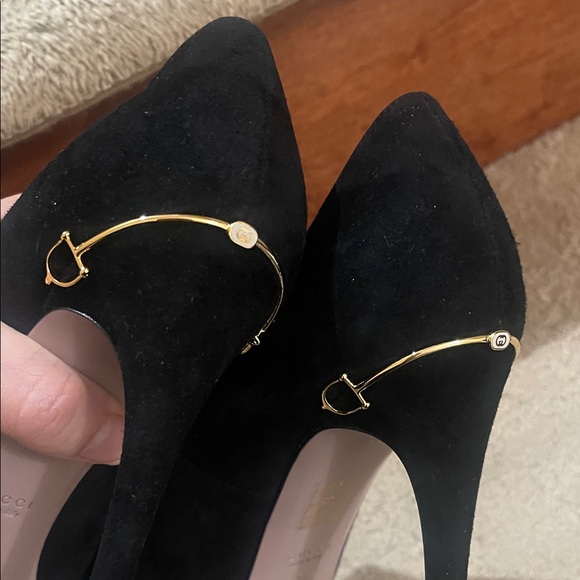 Gucci Black Suede Heels with Gold Accent - Picture 13 of 13